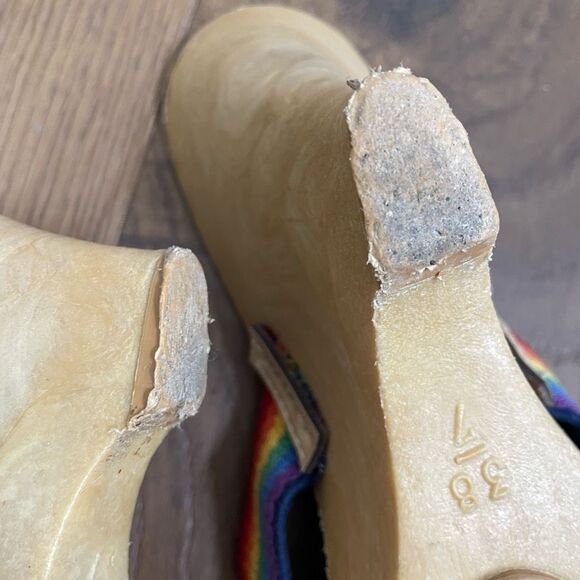 Vintage 70s 80s Rapallo Rainbow Wedge Mules Heels 7 38 - Picture 9 of 13